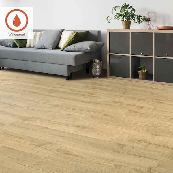 Outlast+ Vienna Oak 12 mm T x 7.4 in. W Waterproof Laminate Wood Flooring (19.6 sqft/case)