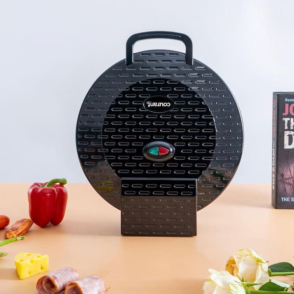12 in. Black Pizza Maker Electric Countertop Oven and Griddle Indoor Grill Griddle