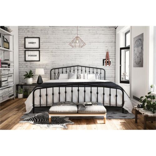 Novogratz Bushwick King Adjustable Metal Bed in Black