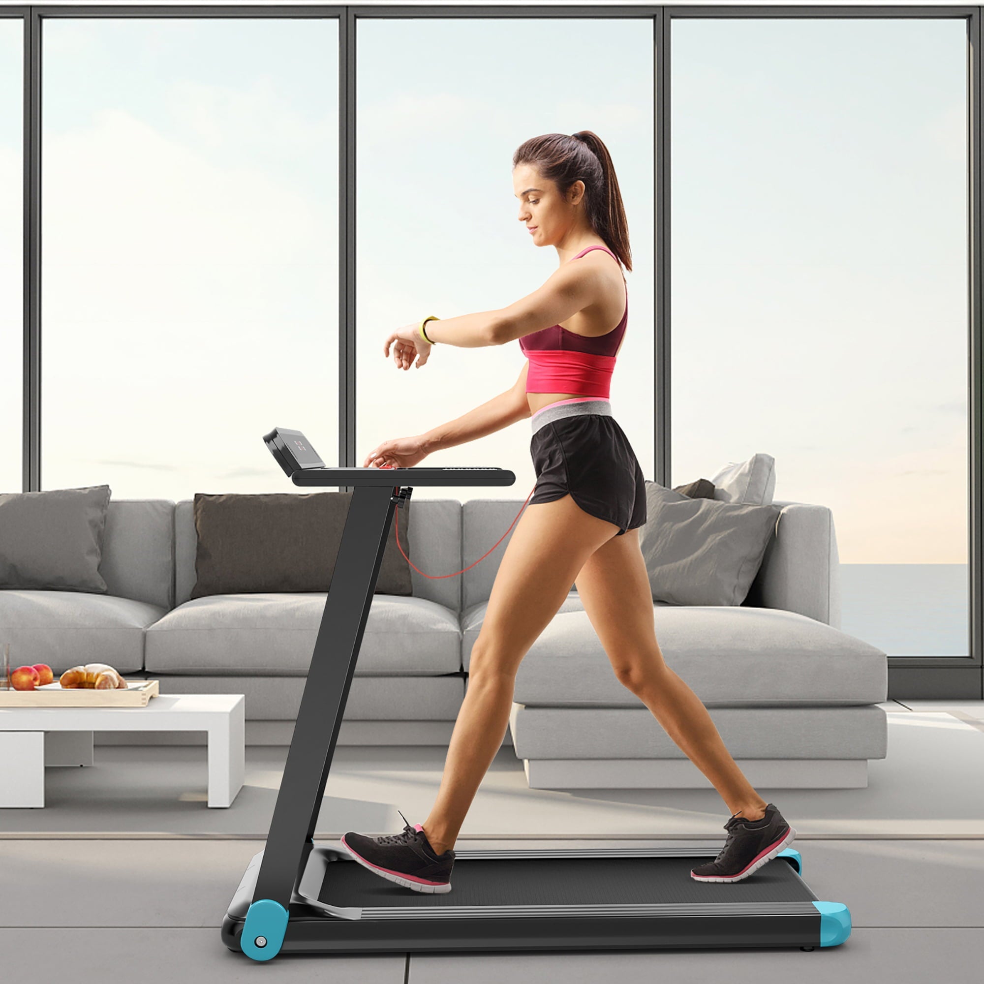 SuperFit  Electric Treadmill Compact Walking Running Machine w/APP Control Speaker