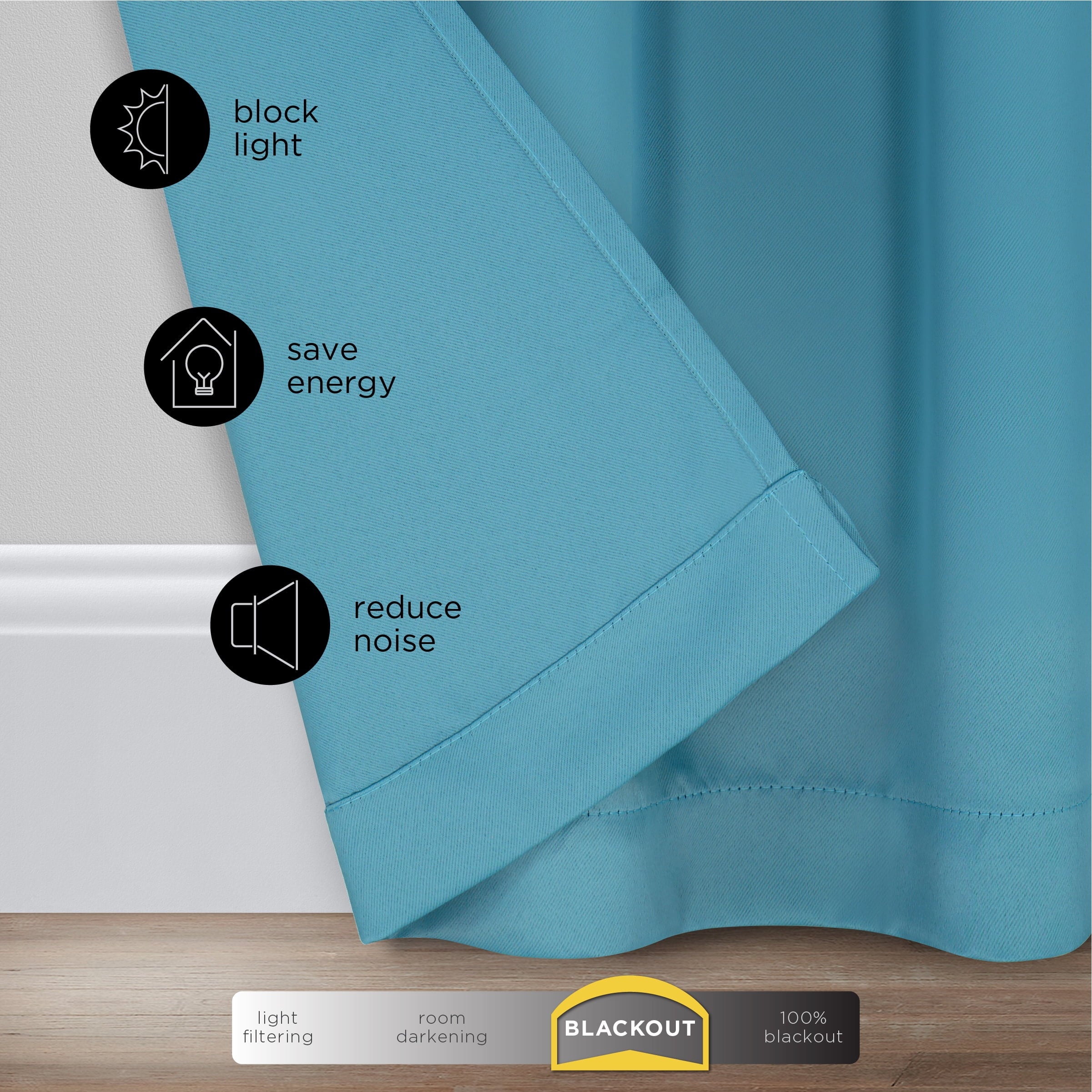 Eclipse Darrell Blackout Rod Pocket Window Curtain Panel, Black, 37x63