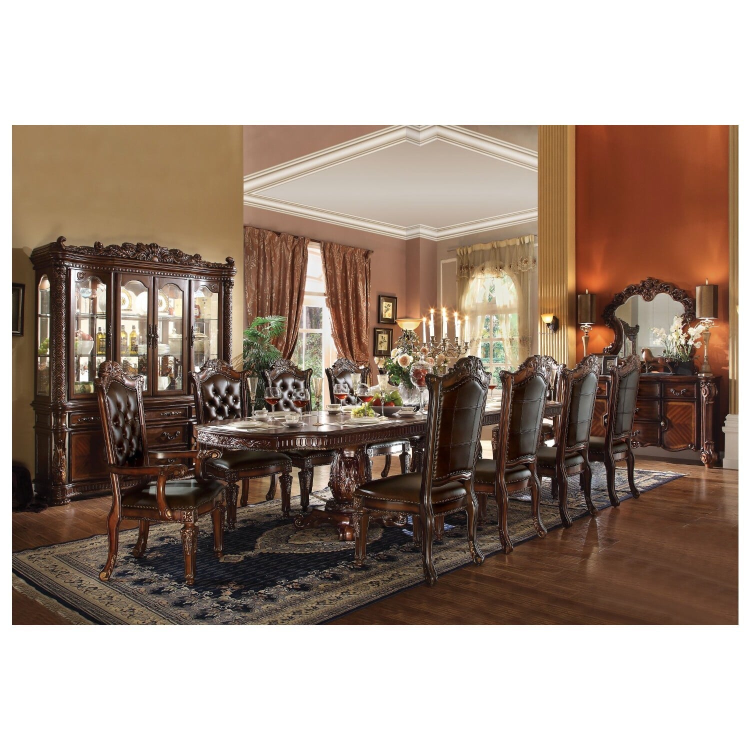 Royal Dining Table with Double Pedestal, Cherry Brown