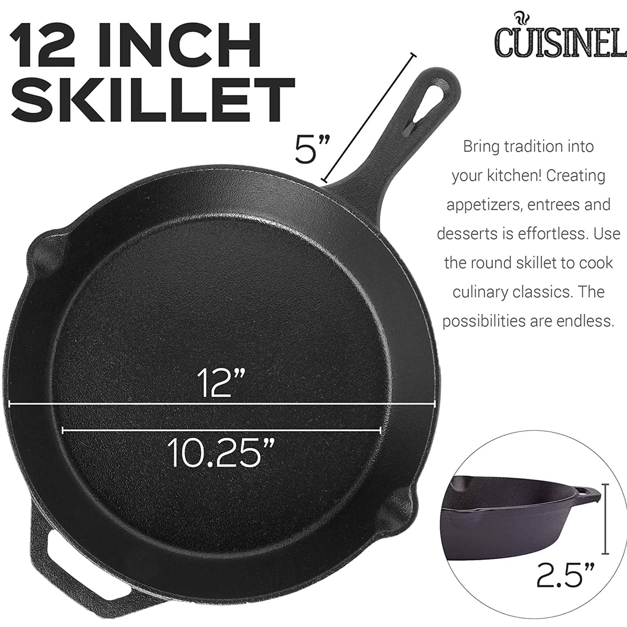 Pre-Seasoned Cast Iron Skillet (12-Inch) with Glass Lid and Handle Cover Oven Safe Cookware