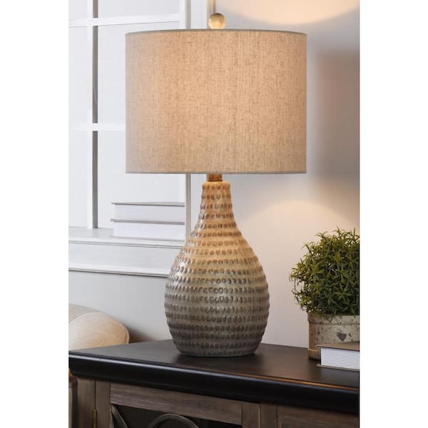 25.5 in. French Oak Table Lamp with White Hardback Fabric Shade