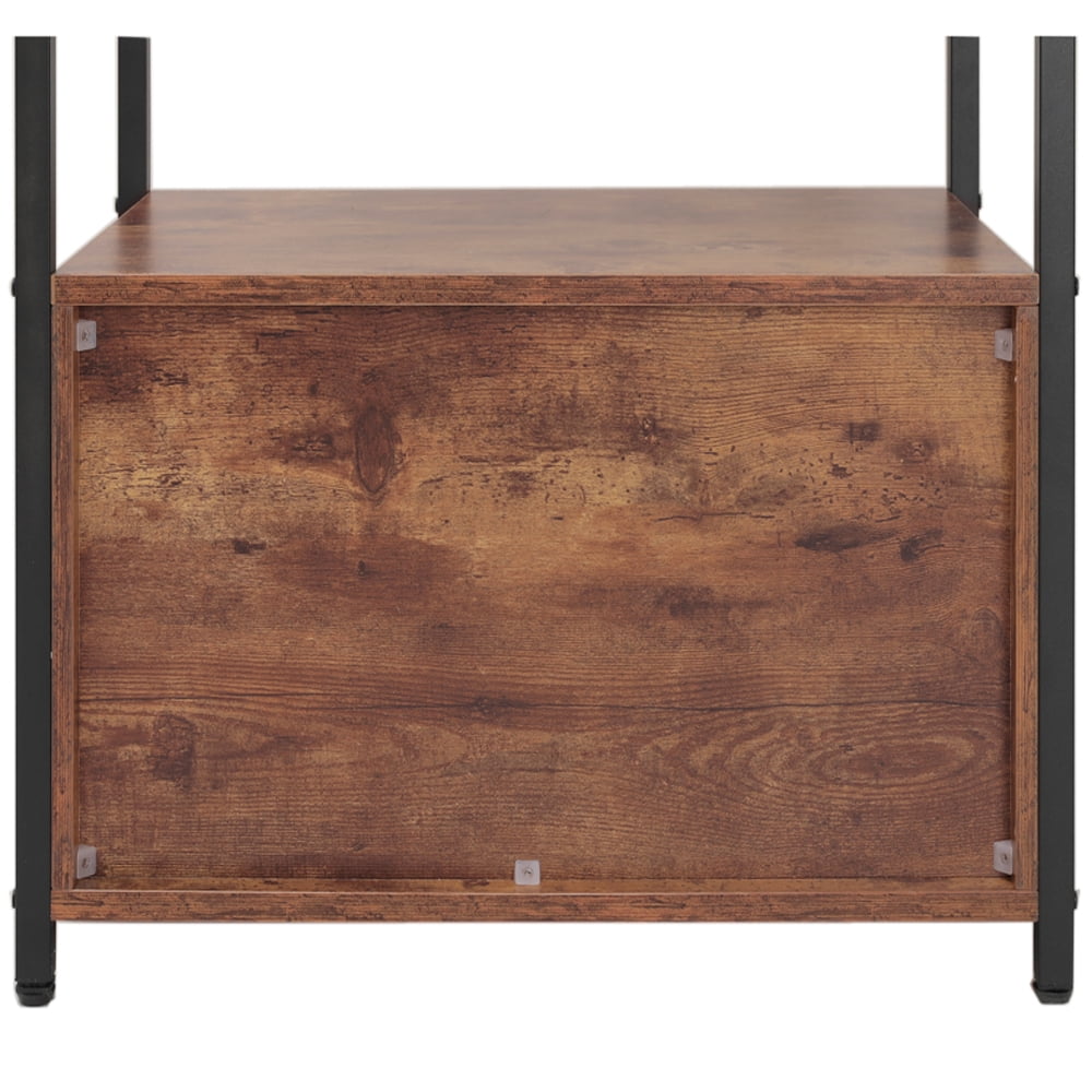 Kitchen Baker's Rack with Storage and 8 Hooks, 4 Tier Microwave Stand with Cabinet, Coffee Bar Station for Small Space, Rustic Brown