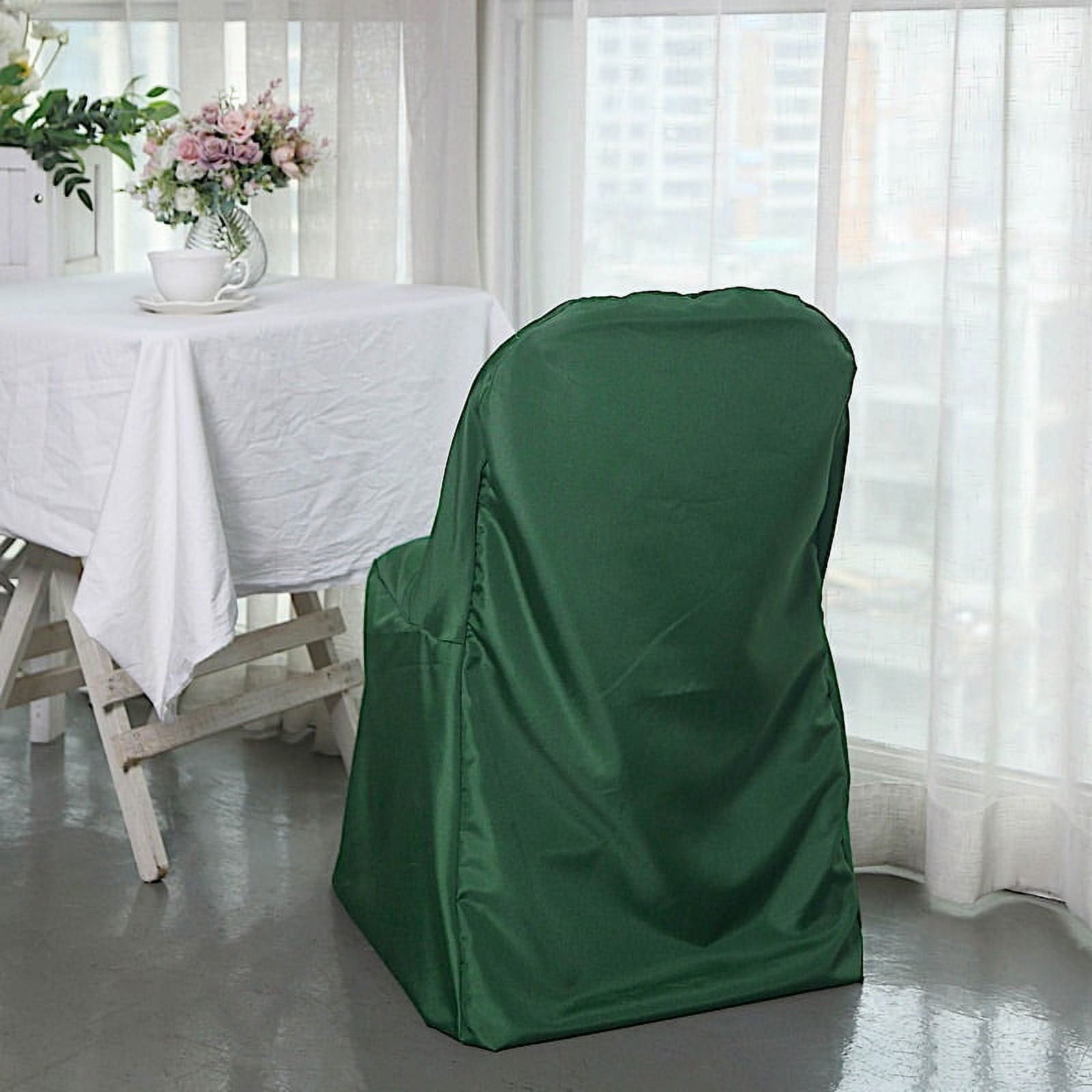 BalsaCircle Hunter Green Solid Polyester Folding Flat Chair Cover Slipcover Party Wedding
