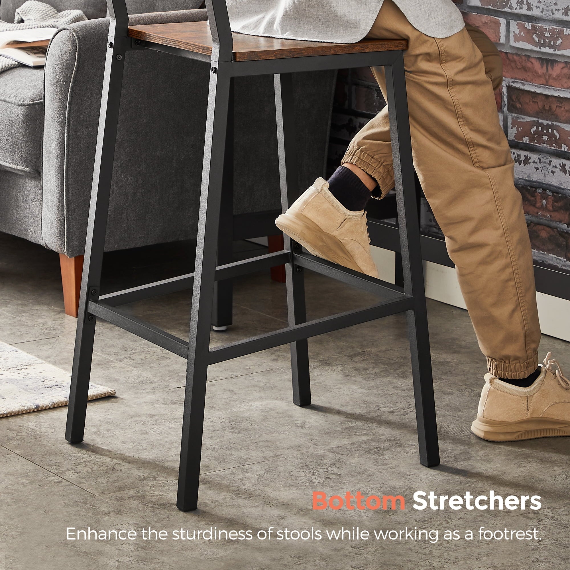 VASAGLE Bar Stools Set of 2 Bar Chairs Tall Bar Stools with Backrest Industrial in Party Room Rustic Brown and Black