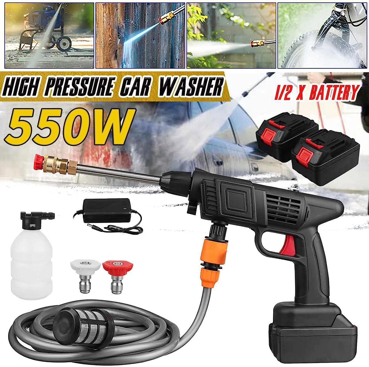 Andoe Cordless Pressure Washer, Portable High Power Pressure Washer with 2 Batteries for Car Cleaning