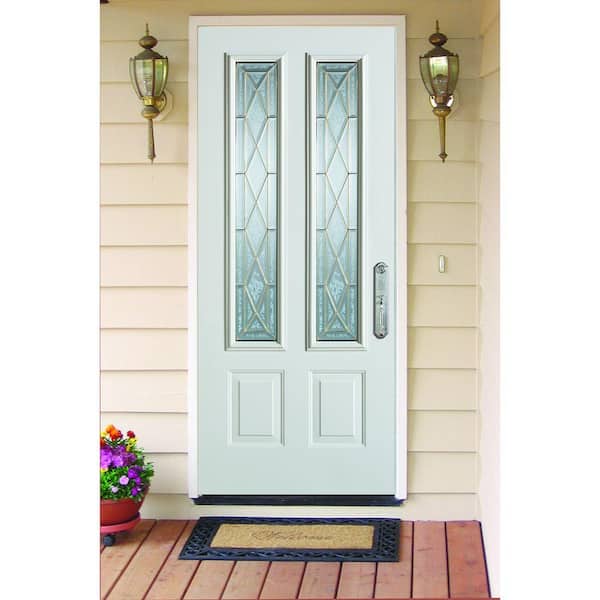 32 in. x 80 in. Art Deco 2 Lite 2-Panel Painted White Steel Prehung Front Door