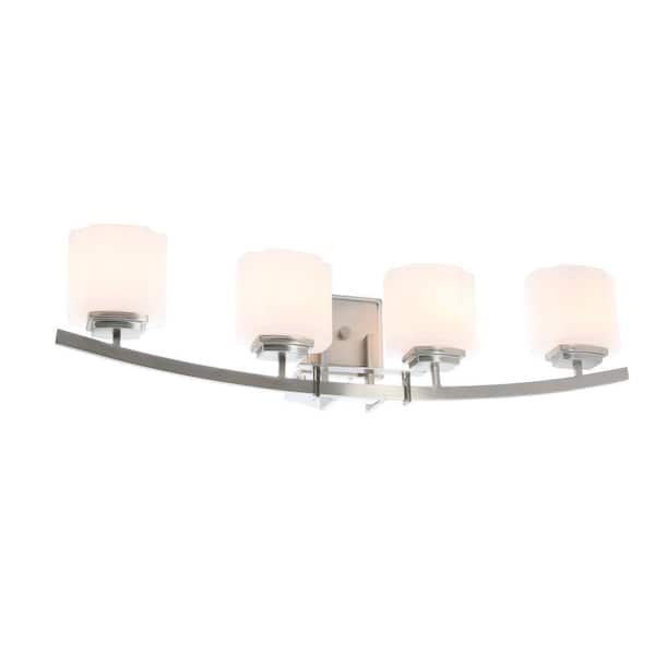 Architecture 4-Light 32.75 in. Brushed Nickel Transitional Bathroom Vanity Light with Etched White Glass Shades