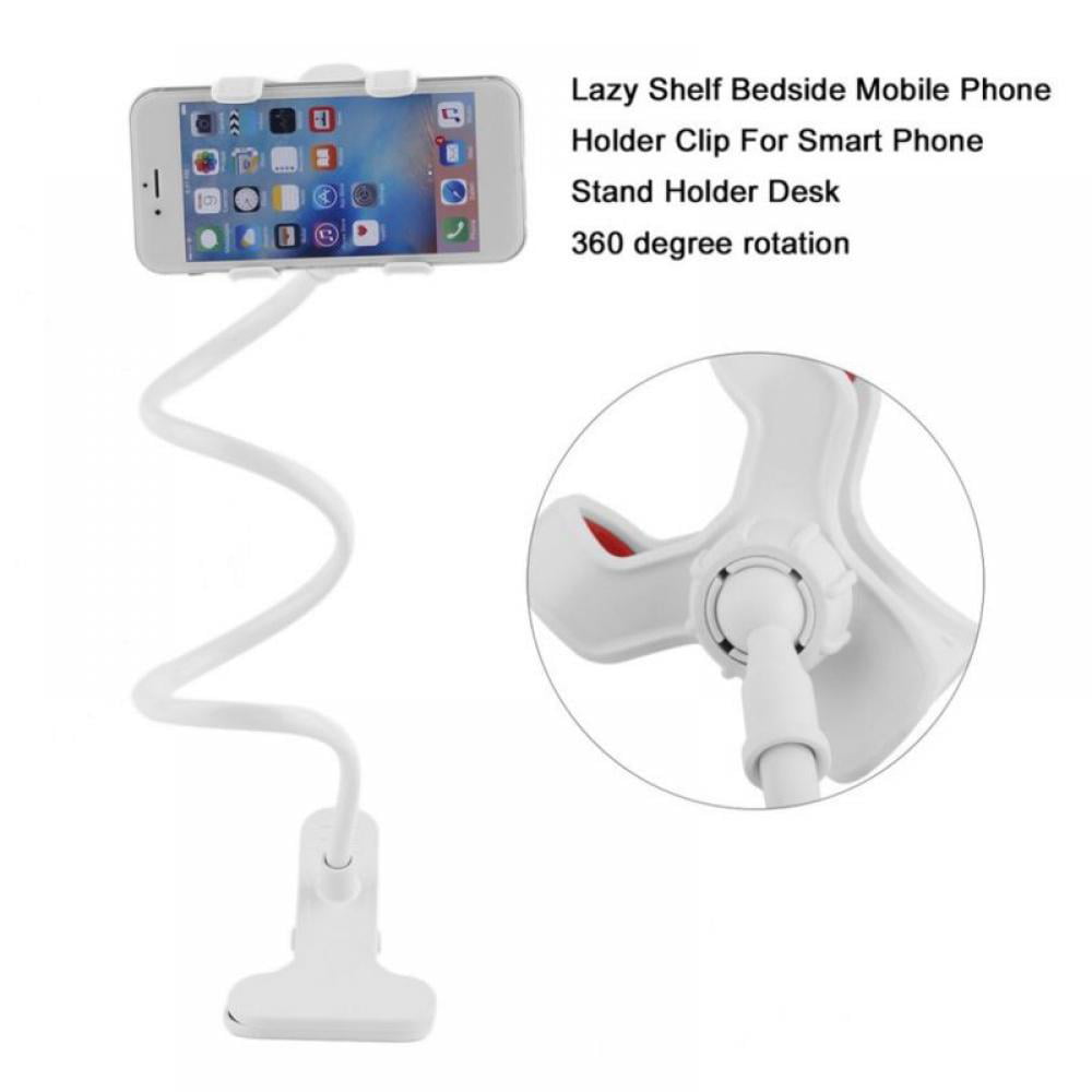 Lazy Mount Double V Clip Cell Phone Holder Clamp Flexible 360° Goose Neck Black (White)