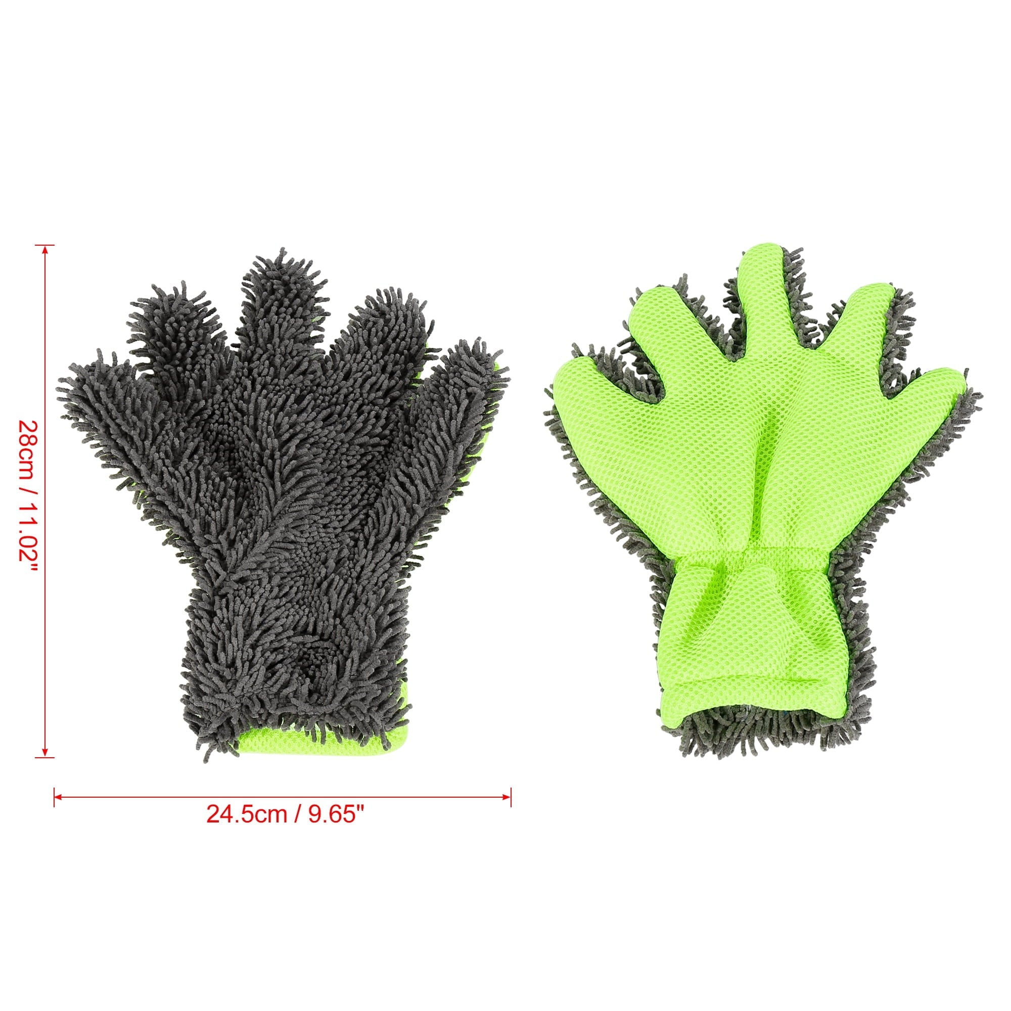 Unique Bargains Green Gray Car Wash Mitt Microfiber Five Finger Glove Double Sided Dirt Washing Tool Absorbent