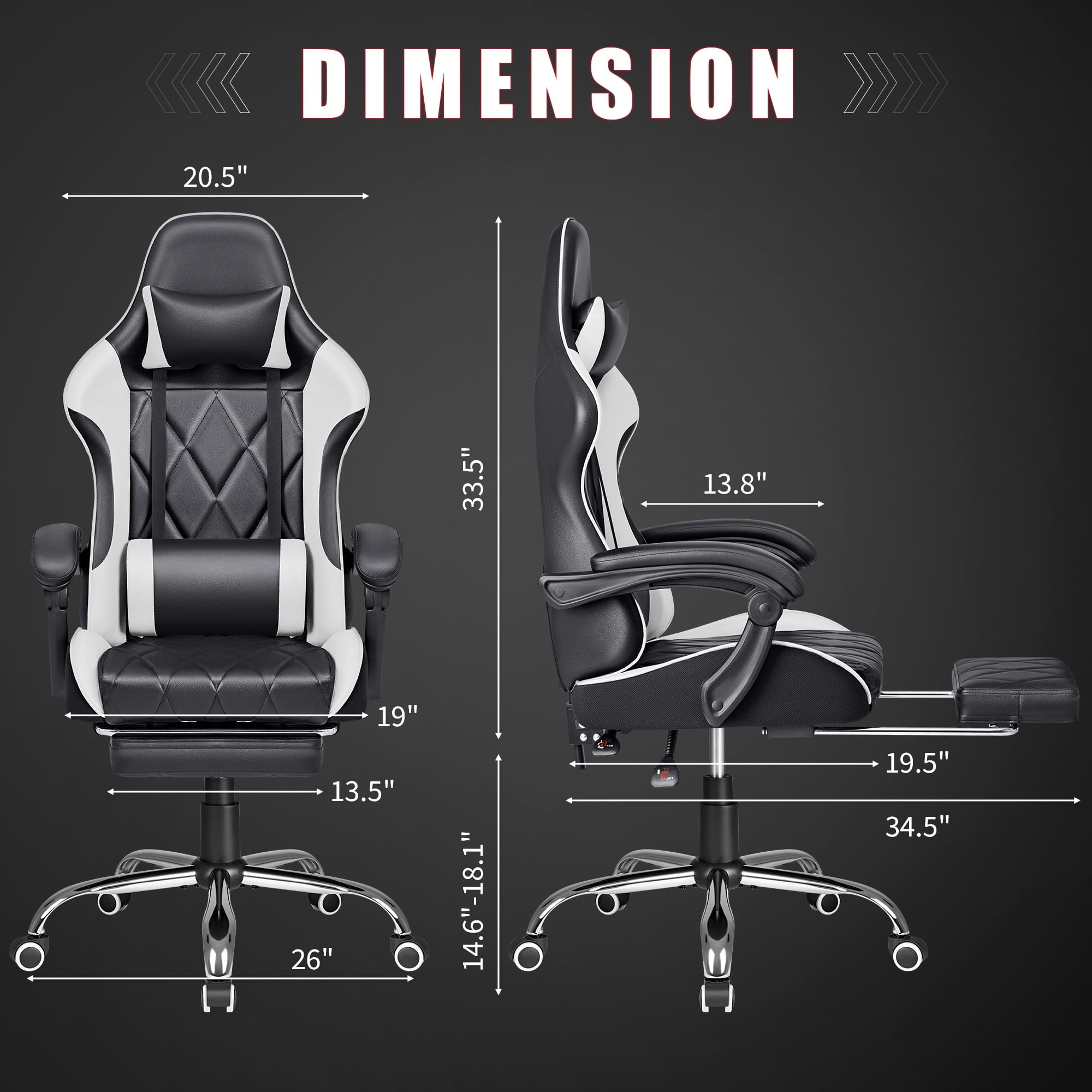 Homall Gaming Chair Massage Office Chair Computer Racing Chair High Back PU Leather Chair with Footrest, White