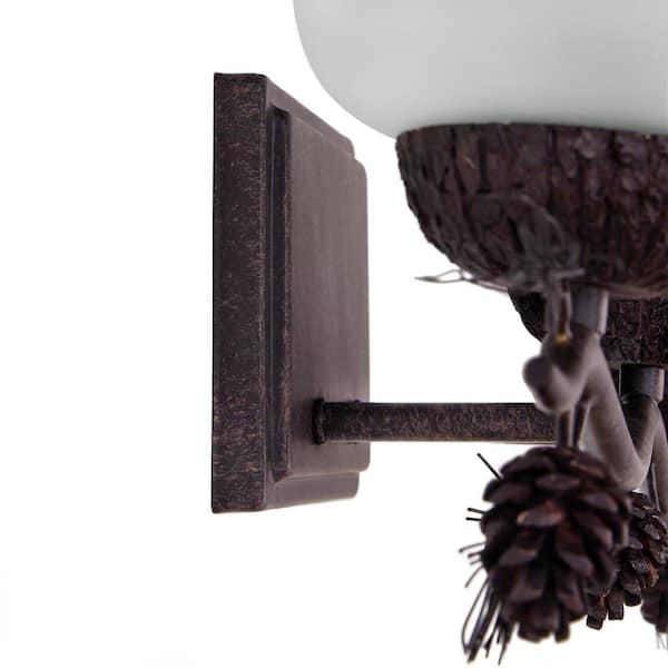 Spruce Lodge 25 in. 3-Light Handmade Pinecone Vanity Light with Frosted Glass Shade