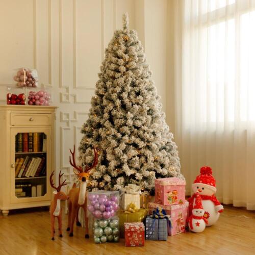 7.5' Pre-Lit Artificial Christmas Tree Snow Flocked Quick Set-up w/ LED Light