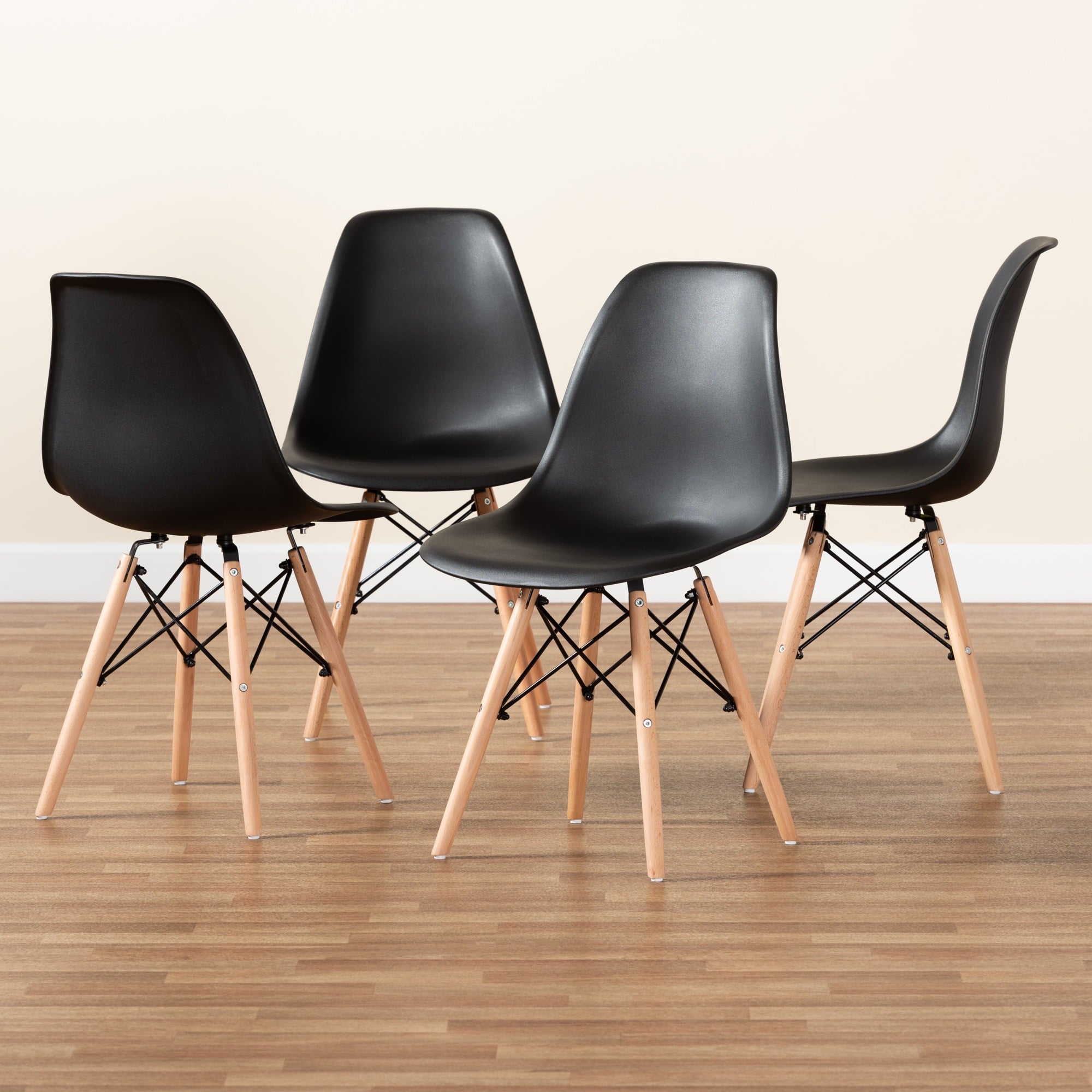 Baxton Studio Jaspen Dining Chair, Set of 4, Black/Oak Brown
