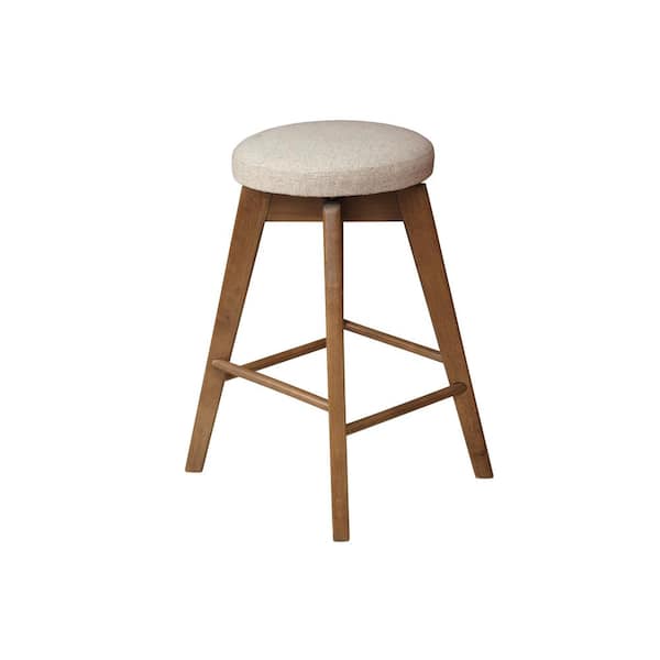 Amalia 26 in. Natural Wheat Brown Backless Counter Height 360 Swivel Upholstered Seat Solid Wood Kitchen Bar Stool