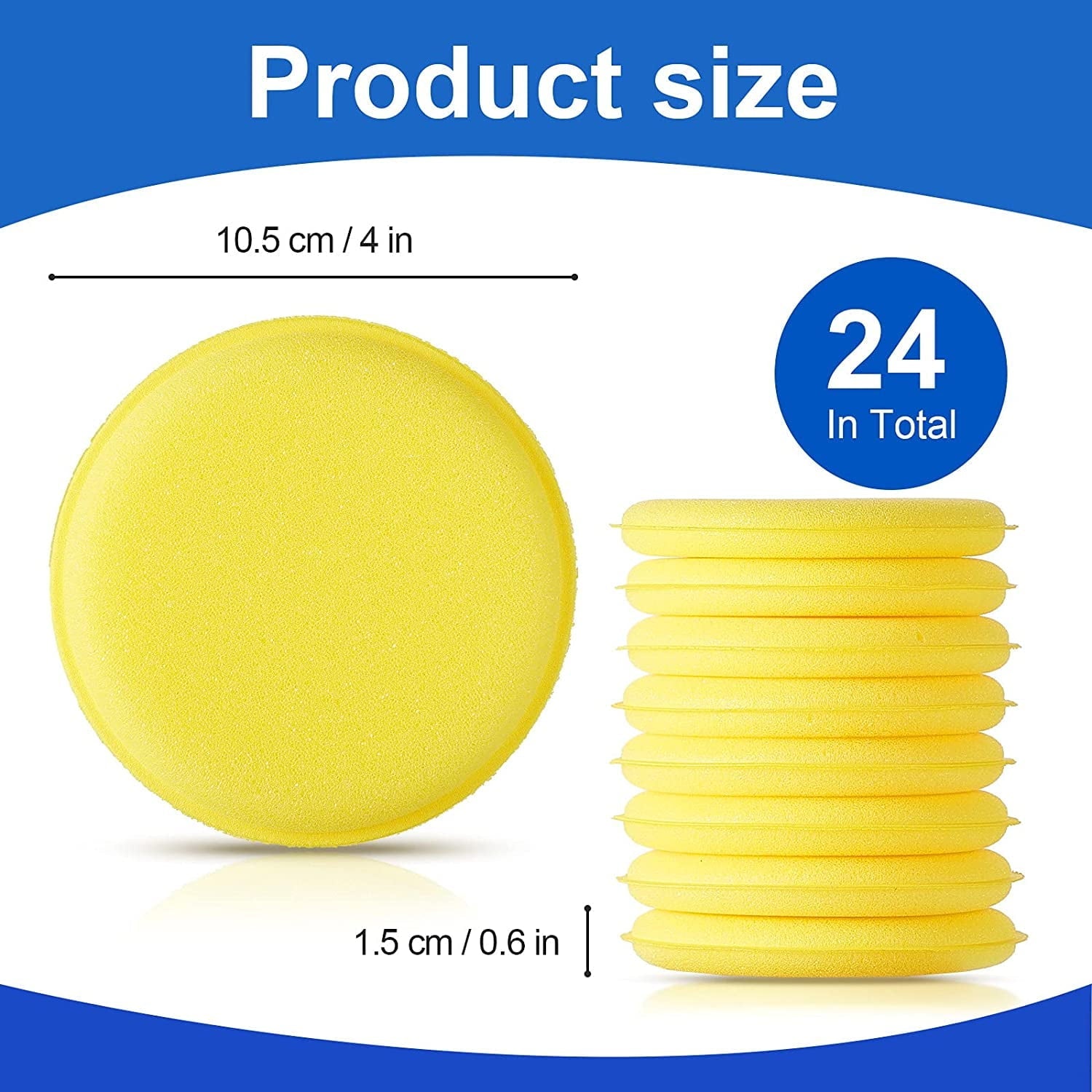 GIXUSIL 12Pcs 4 inch Wax Foam Applicator Pad, Car Polishing and Waxing Sponge, Polyurethane Waxing Sponge, Cleaning and Car Washing Soft Sponge, Round Shaped Pressing Foam Sponge Cleaning Tool, Yellow