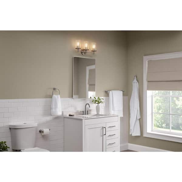 Kinglet 20 in. 3-Light Brushed Nickel Vanity Light, Towel Bar, Towel Ring Paper Holder and Towel Hook Bath Set (5-Piece)