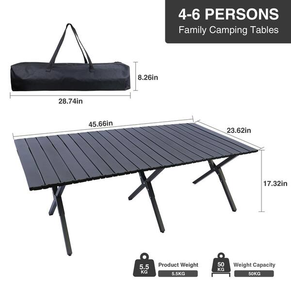 45.66 in. Black Rectangle Steel Picnic Table Seats 4-6 People with Carry Bag
