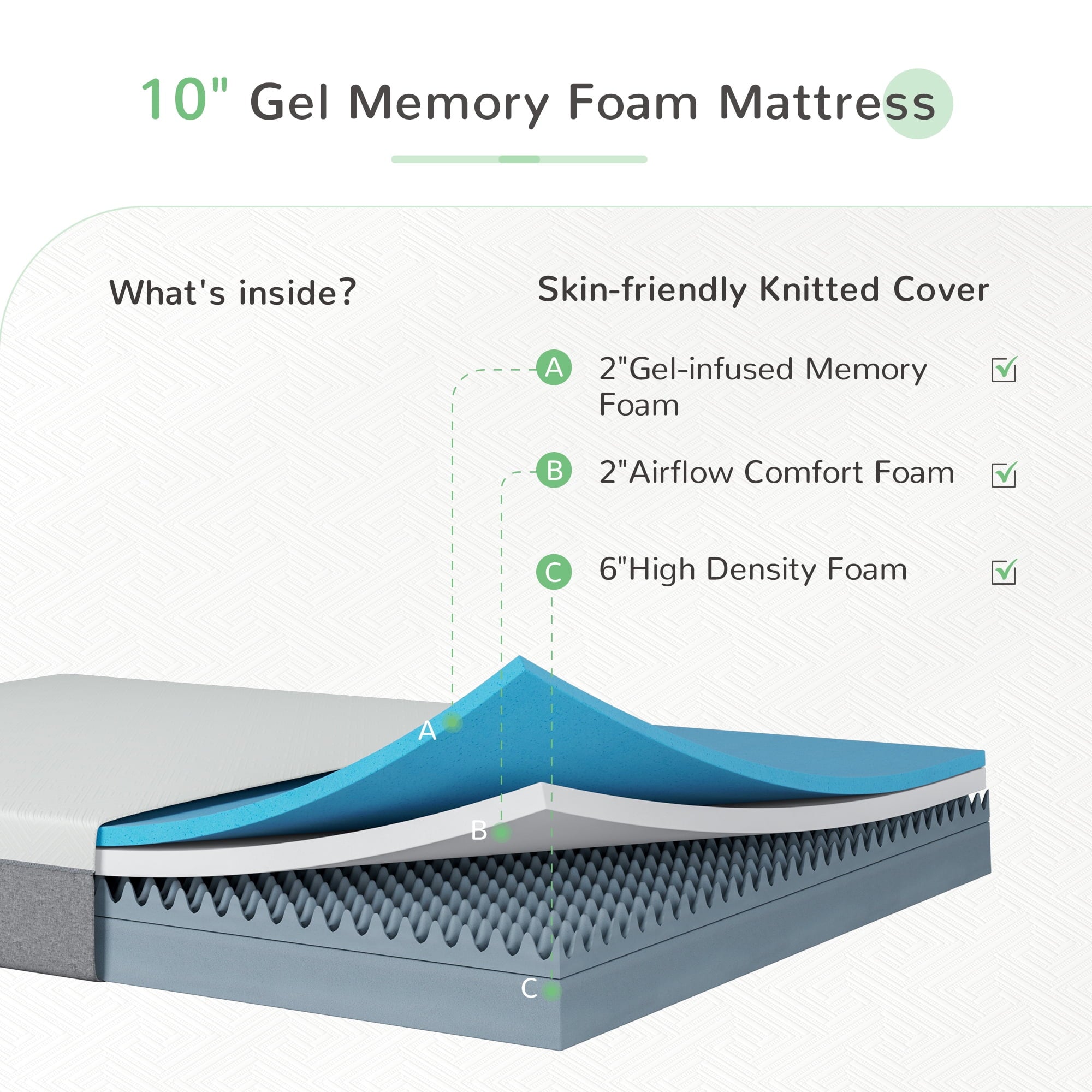 10 inch Cooling Gel Memory Foam Mattress in a Box, Queen Mattress