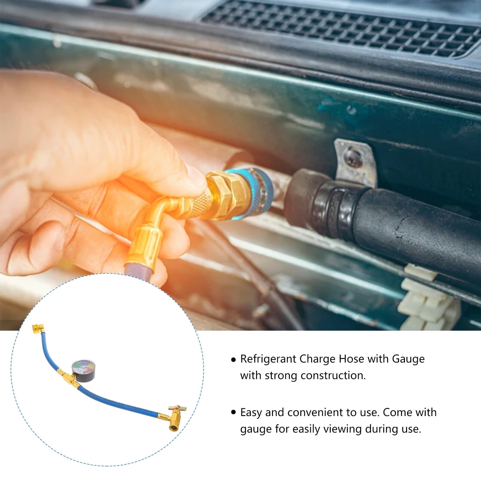 Car AC Refrigerant Charge Hose Kit Recharge Hose with Gauge,A/C 1/2 Recharge Measuring Kit Can Tap Air Conditioning Pressure Gauge