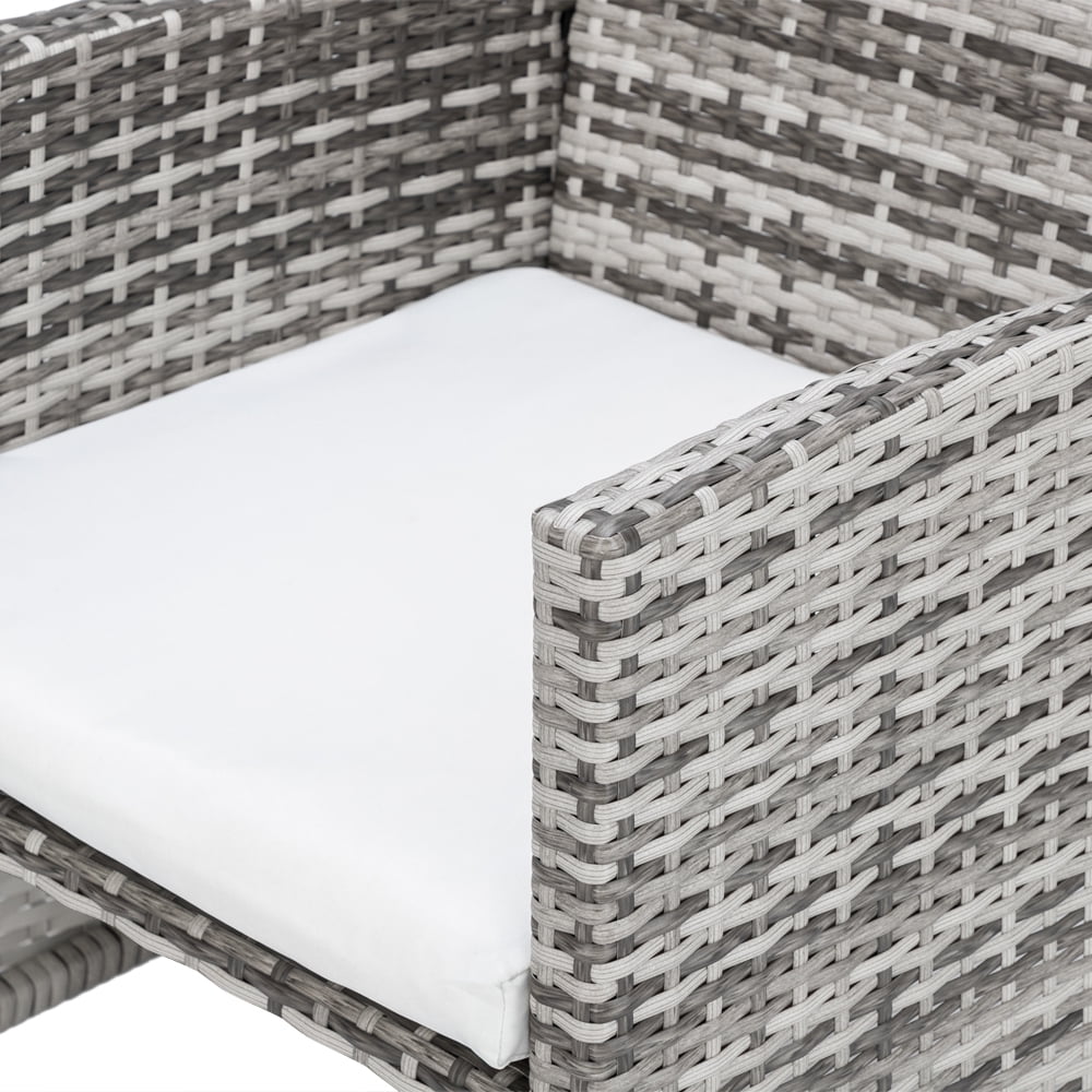 Bistro Rattan Sectional Furniture Set, 5 Piece Modular Wicker Set, Resistant Elegance Conversation Furniture with Removable Seat Cushions, 2 Ottomans, Wicker Table, 406lbs, S6044