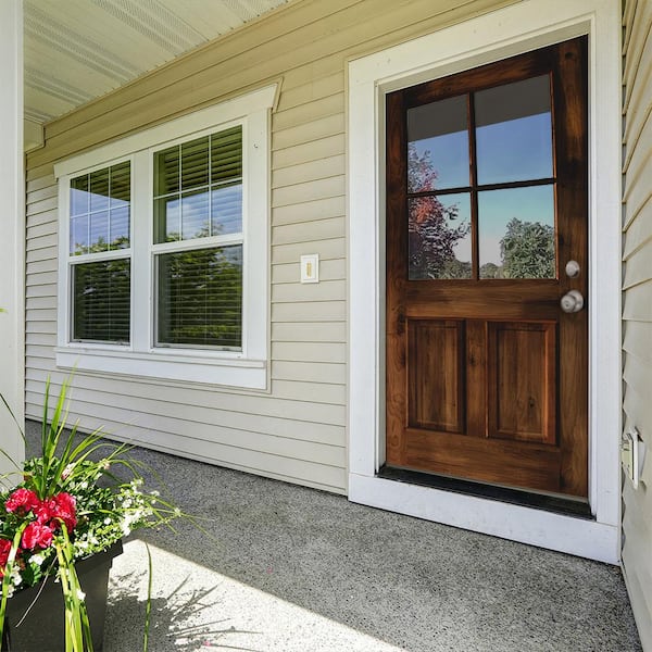 36 in. x 80 in. Rustic Knotty Alder 4-Lite Clear Glass 2-Panel Unfinished Wood Front Door Slab