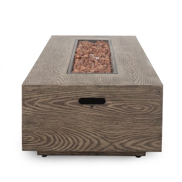 Mayfair Brown Wood Pattern Metal Rectangular Stone Fire Pit (No Tank Holder)