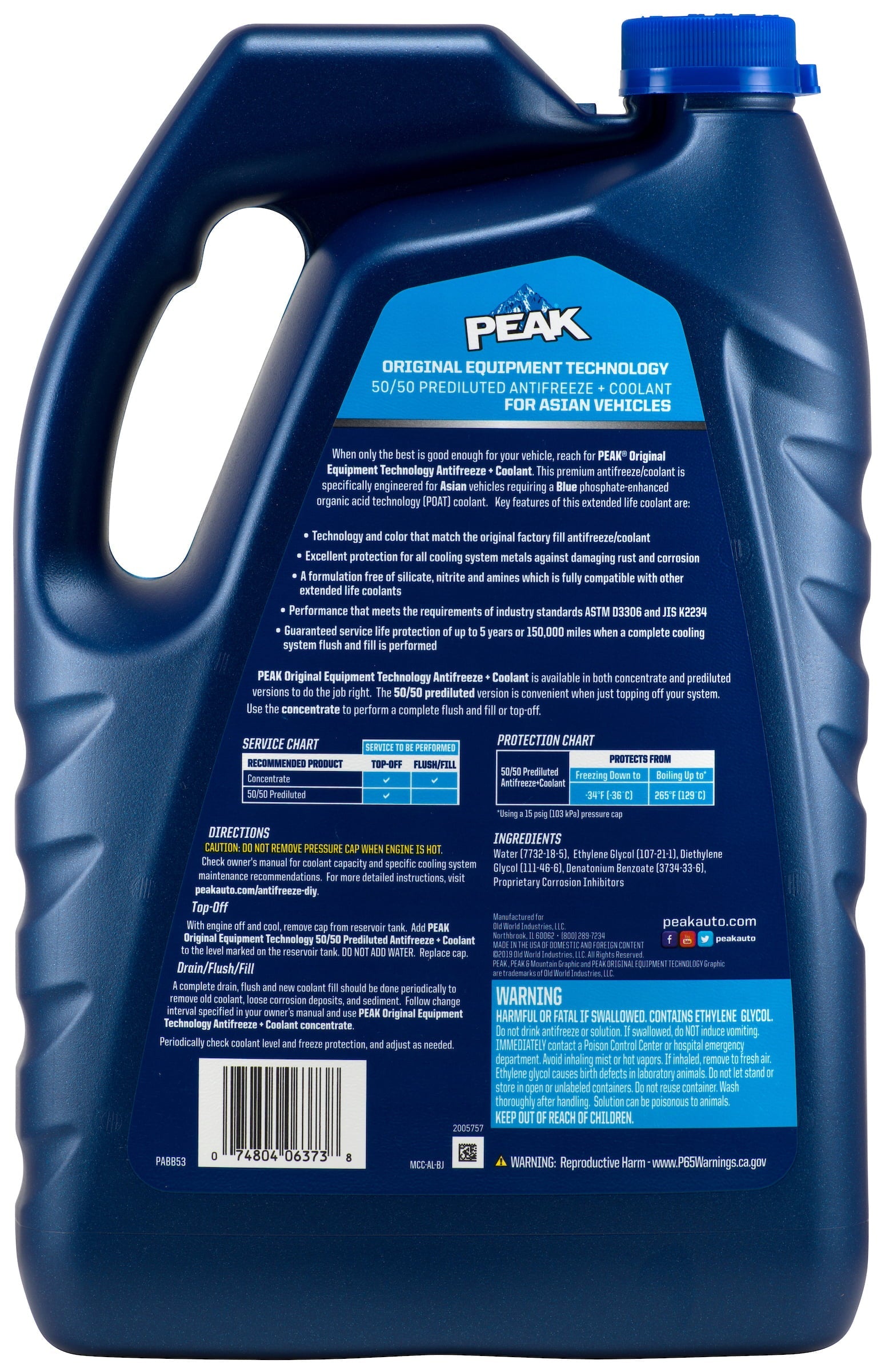 PEAK® ORIGINAL EQUIPMENT TECHNOLOGY Antifreeze + Coolant For Asian Vehicles - Blue