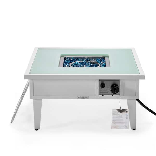 Walbrooke Modern White Patio Square Fire Pit Table with Aluminum Frame