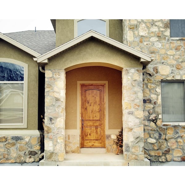 32 in. x 80 in. Rustic Knotty Alder 2-Panel Top Rail Arch Unfinished Wood Front Door Slab
