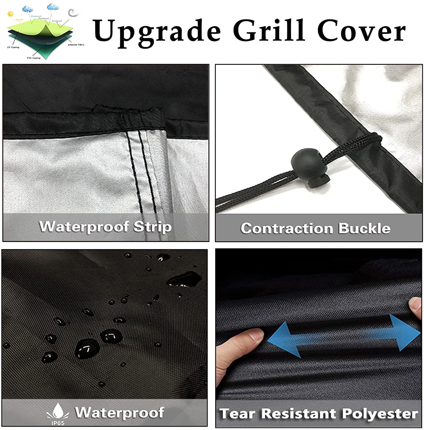 Grill Covers,58 Inch  BBQ Grill Cover for Outdoor Gills up to 55 Inch, Waterproof Heavy-Duty Barbecue Gas Grill Cover, Ripproof Fadeproof, Fits Nexgrill Weber Brinkmann CharBroil, Black