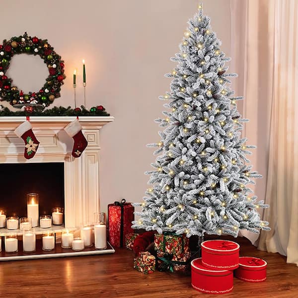 7.5 ft. Pre-Lit Incandescent Flocked Birmingham Fir Artificial Christmas Tree with 400 UL Clear Lights
