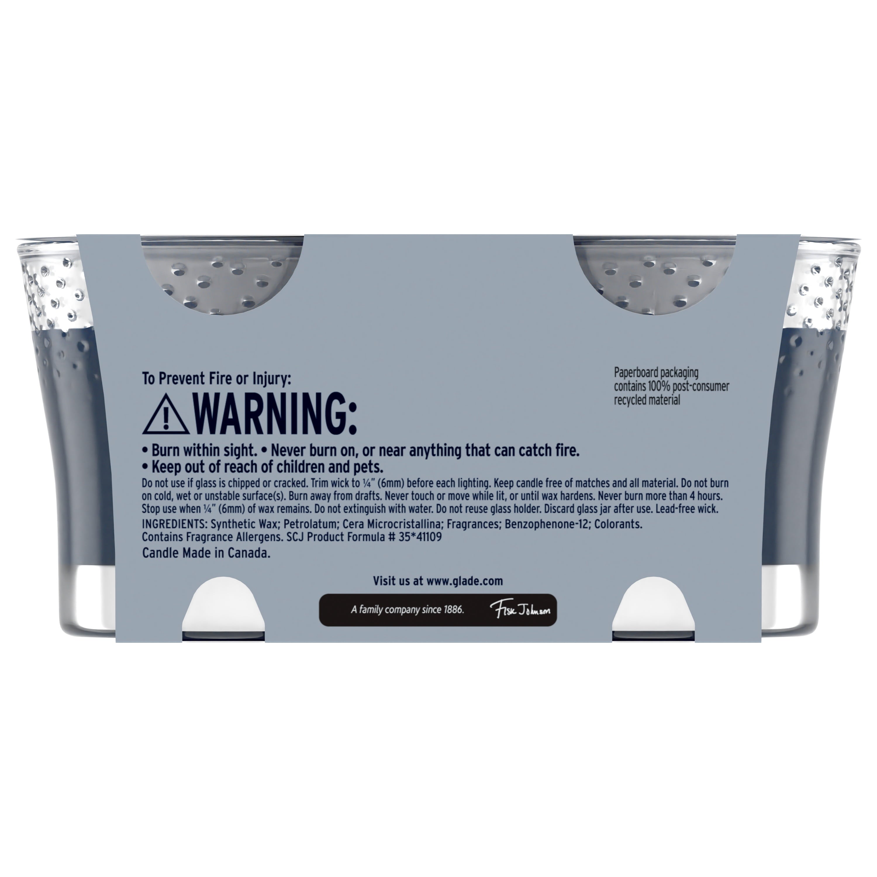 Glade Candle Smooth Bourbon & Oak Scent, 1-Wick, 3.4 oz (96.3 g) Each, 2 Counts, Fragrance Infused with Essential Oils, Lead-Free Wick Scented Candles