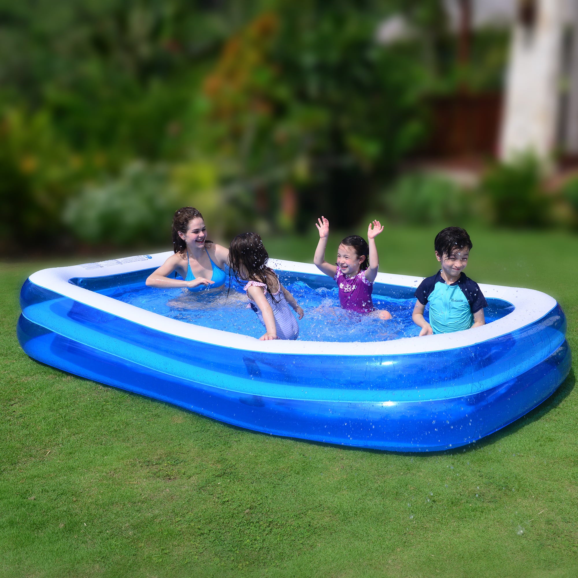 6.5' Blue and White Inflatable Rectangular Swimming Pool
