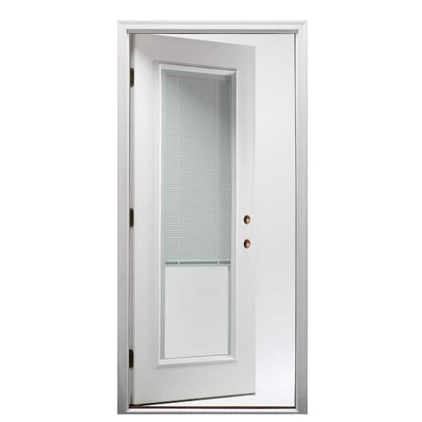 30 in. x 80 in. Internal Blinds Left-Hand Inswing Full Lite Clear Classic Primed Fiberglass Smooth Prehung Front Door