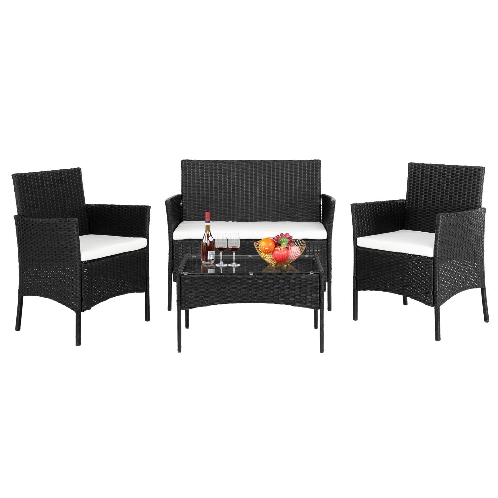 Zimtown 3 Pieces  Patio Wicker Furniture, Outdoor Rattan Chat Set with Glass Table and Wicker Chairs, Brown Gradient