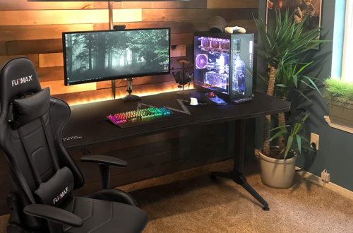 Gaming Desk T-Shaped Pc Computer Table with Carbon Fiber Surface Free Mouse Pad