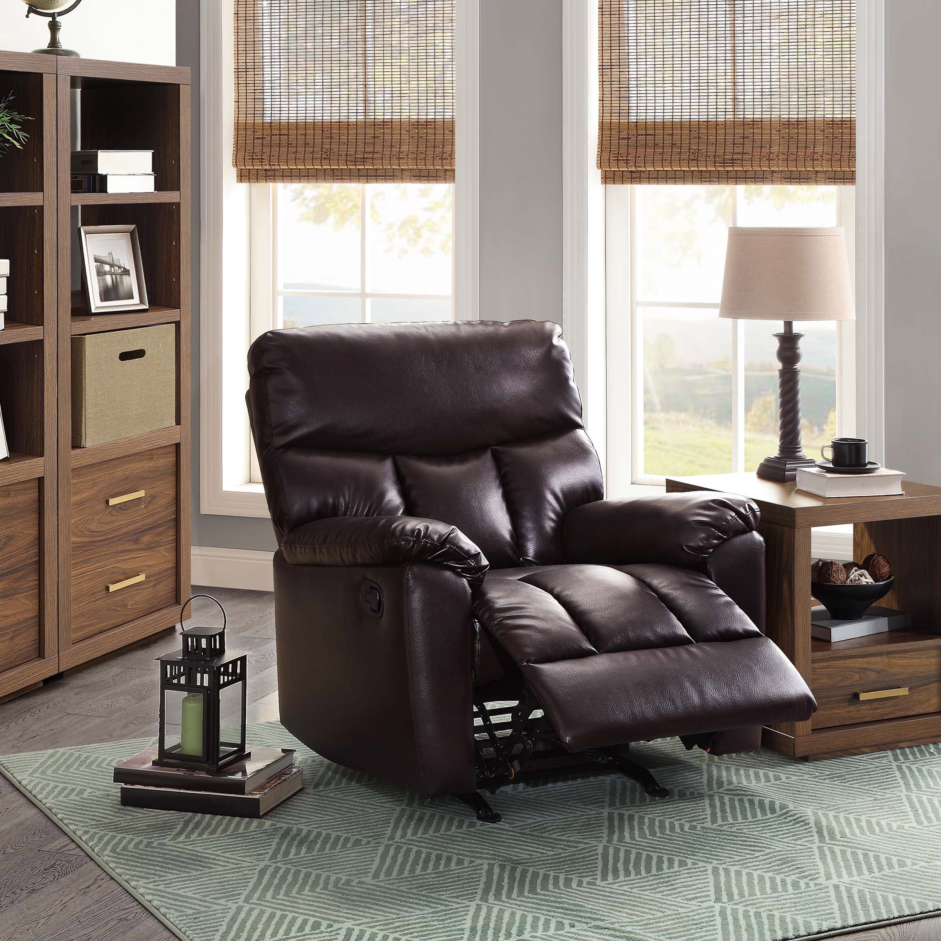 Serta Small Space Rocker Recliner, Chocolate Brown Faux Leather Upholstery