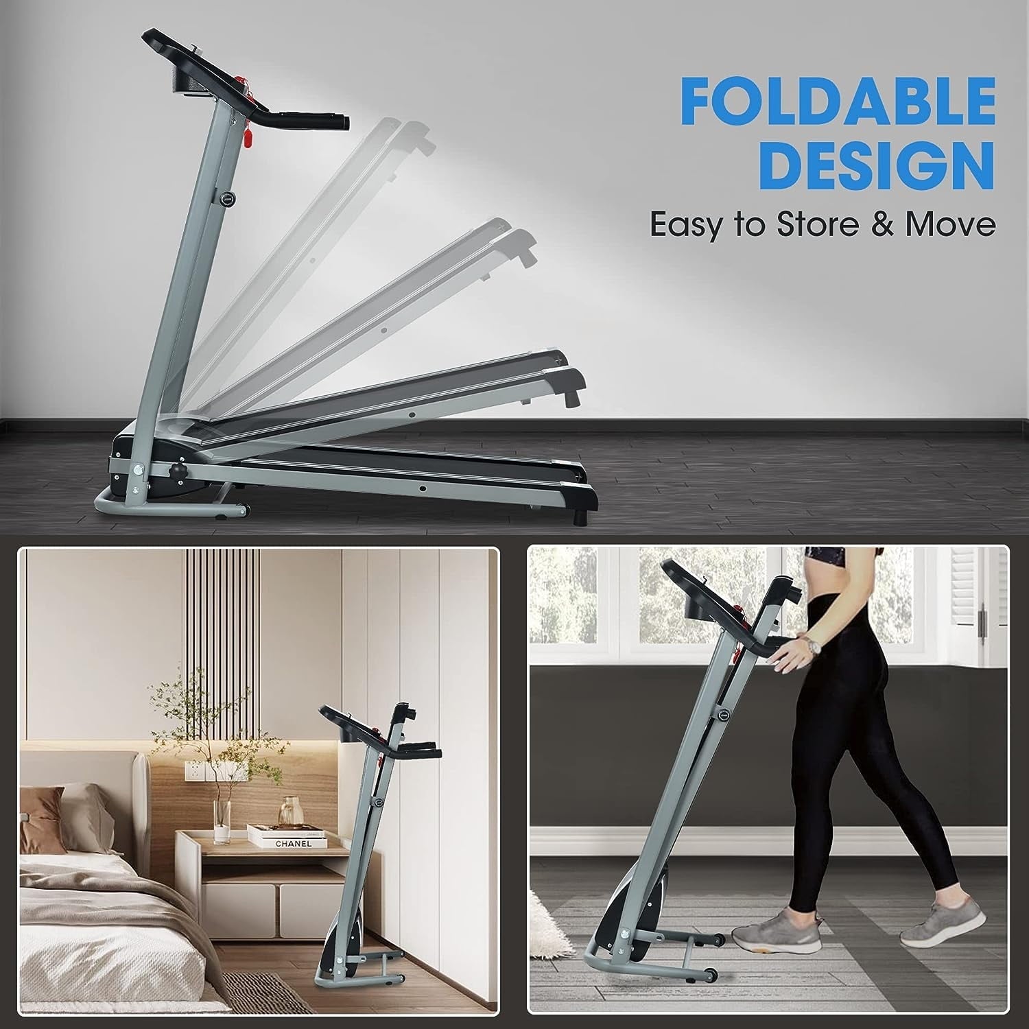 HLAiLL 2.0HP Treadmill for Home Folding 240lb Weight Capacity Walking Jogging Exercise Machine Health & Fitness Fixed Incline with HD Screen 3 Gear Adjustment Shock Absorber Running Belt