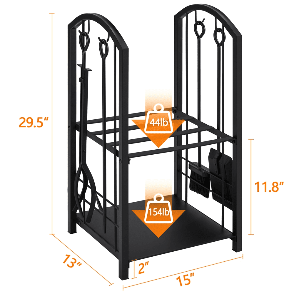 Yaheetech 2 Tiers Firewood Rack with 4 Tools Sets,Black