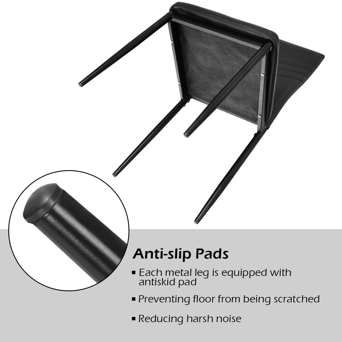 Giantex Dining Chairs Set of 4 Black PVC Dining Room Chairs Modern Soft Leather Padded Living Room Side Chairs with Sturdy Metal Legs & Non-Slip Feet Pads