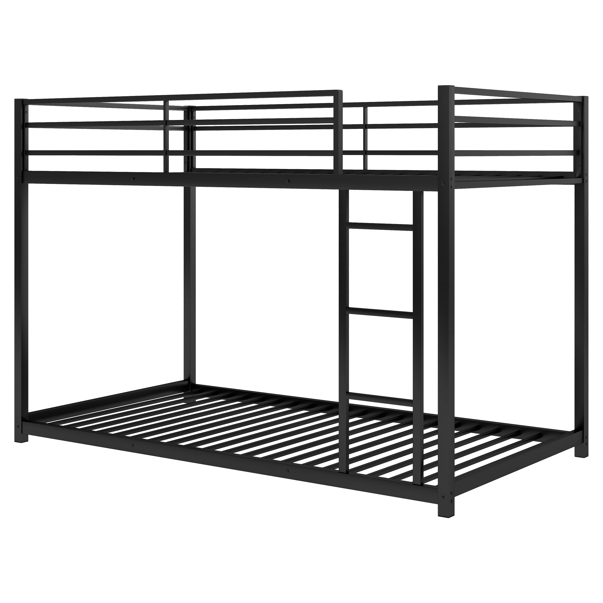 Euroco Twin Metal Low Bunk Bed with Ladder, Black