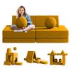 10Pcs Kids Sofa for Bedroom Playroom, Wanan Modular Toddler Couch Fold Out Couch Play Sofa for Boys Girls, Kids Sofa Couch Convertible Sofa Kids Foam Couch, Gray