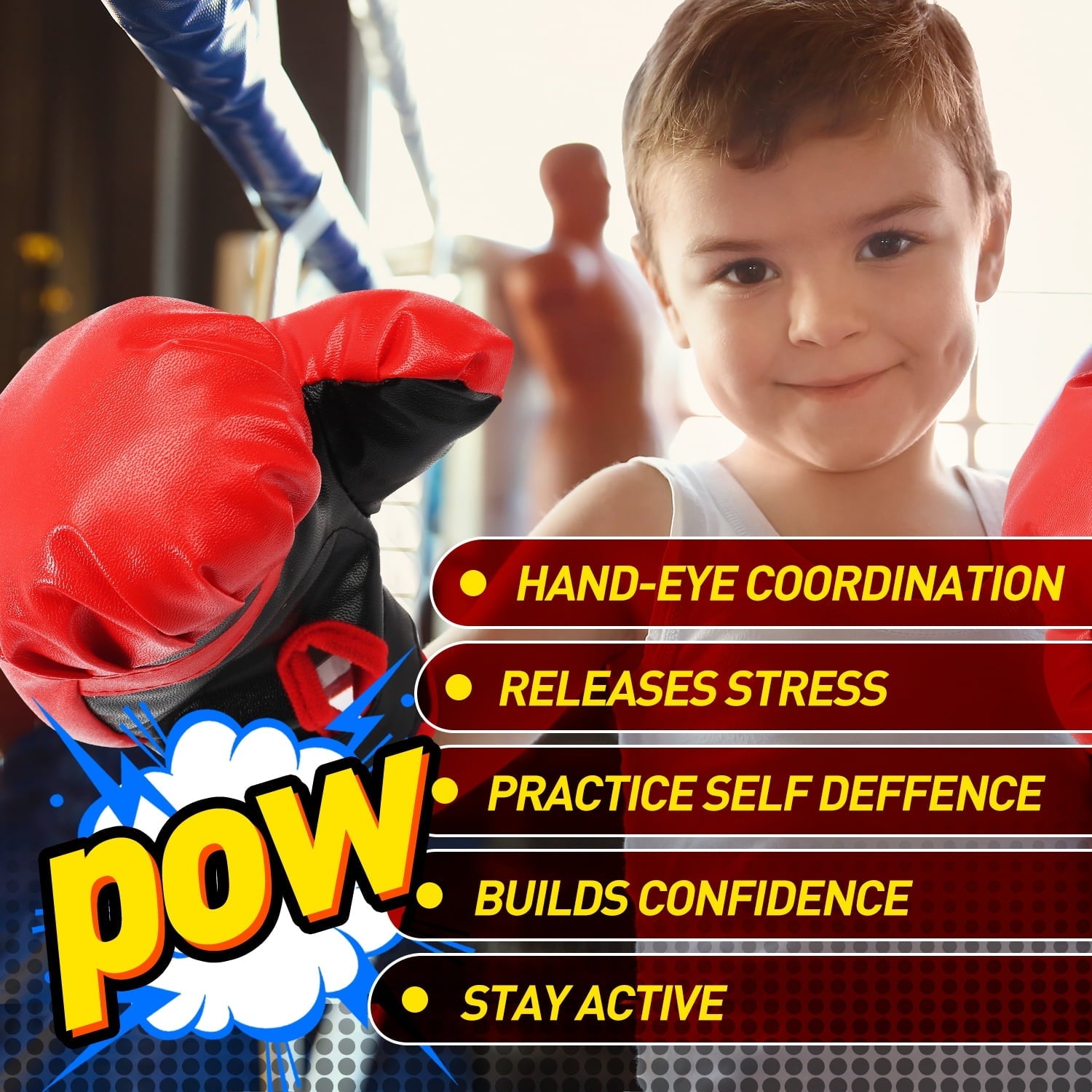 JoyStone Punching Bag with Boxing Gloves Boxing Bag for Kids Boxing Toy with Adjustable Stand for Boys and Girls Color Black and Red