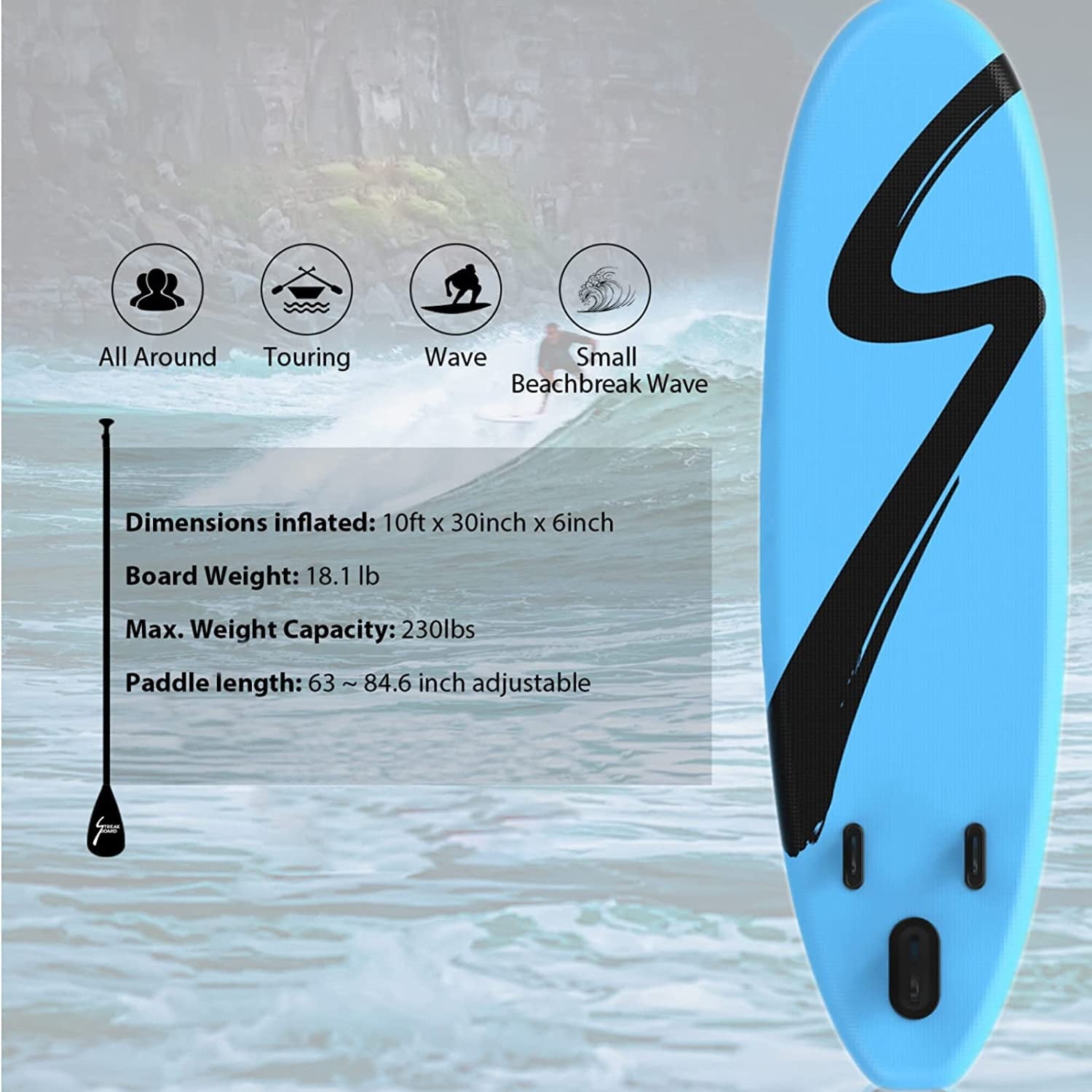 Increkid 10' Inflatable Paddle Board Stand Up Paddle Board W/ Pump, Backpack