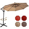 Costway 10' Hanging Solar LED Umbrella Patio Sun Shade Offset Market W/Base Tan