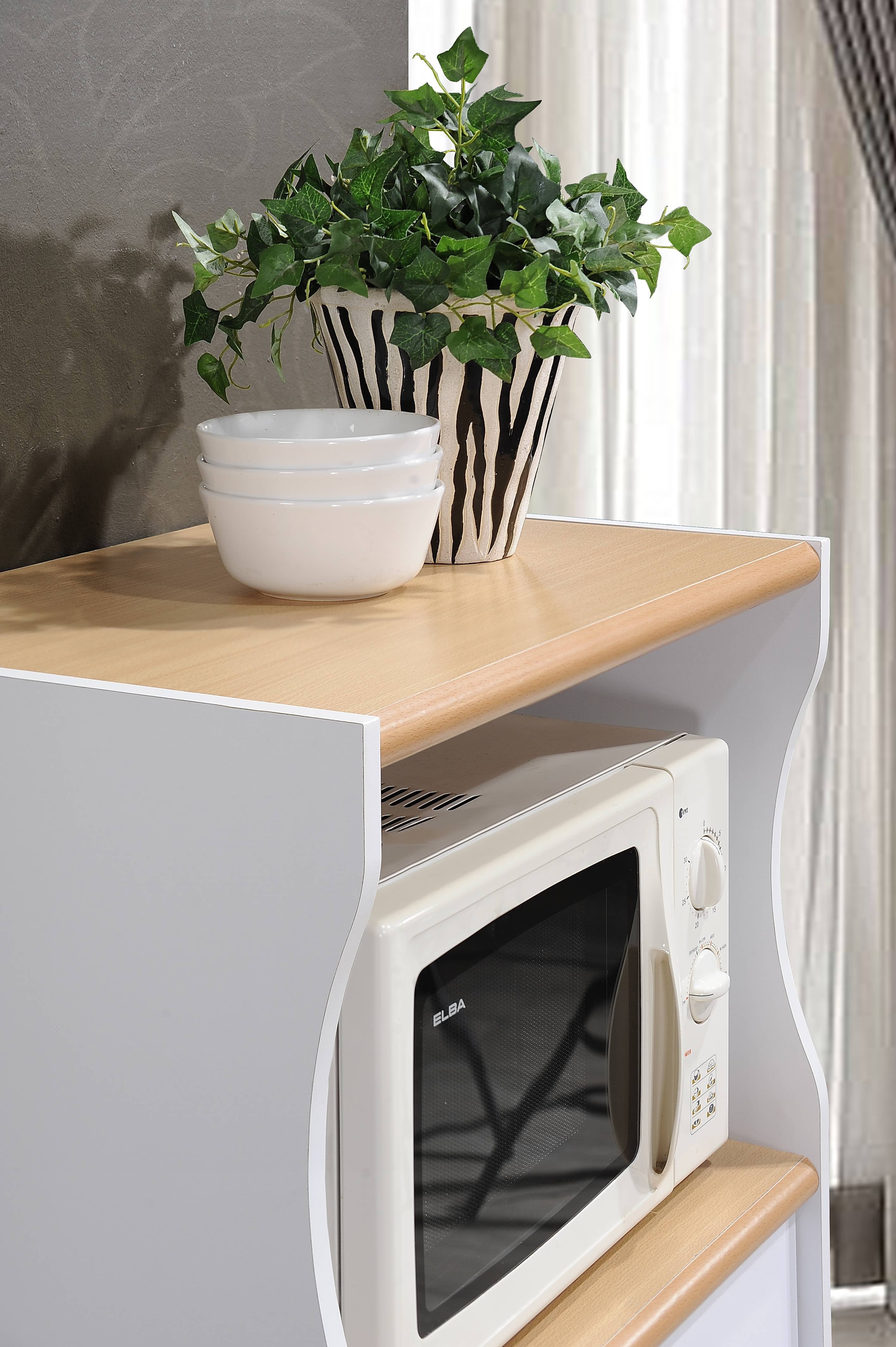 Hodedah Microwave Kitchen Cart, White