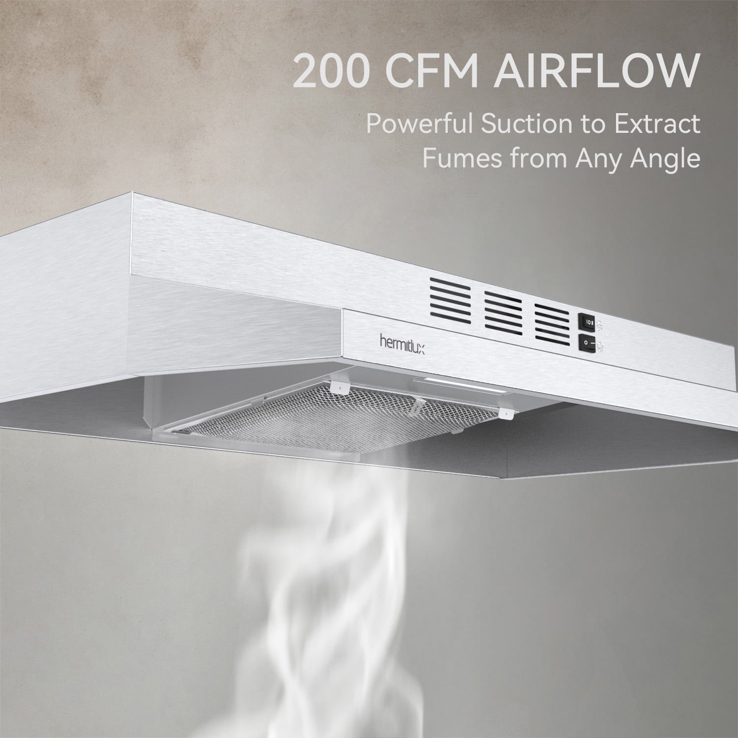 Hermitlux Range Hood 30 inch Under Cabinet, Stainless Steel Vent Hood with LED Light, HMX-USF39A76-AC